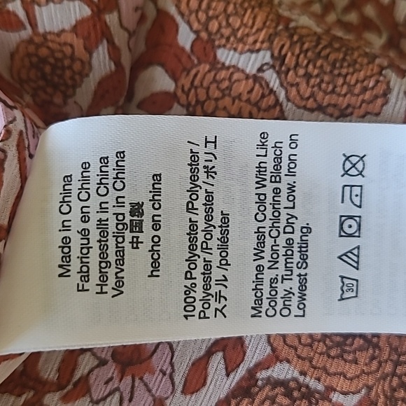 J. Crew Pink & Orange 'Fete Floral' Ruffle Crinkle Chiffon Boho Top - Size Md - Picture 8 of 9